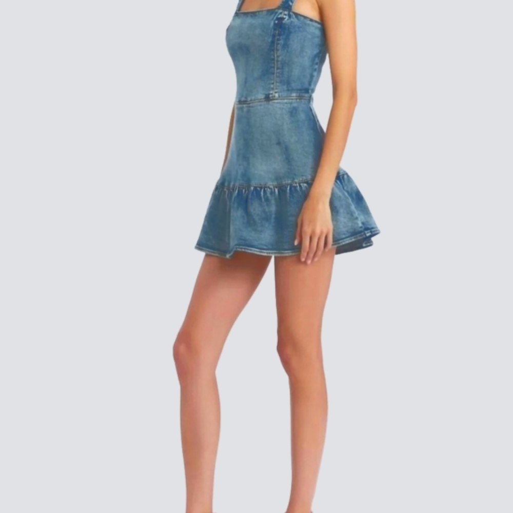 Amanda Uprichard Denim Blue Mini Women's Dress With Shorts Size Small